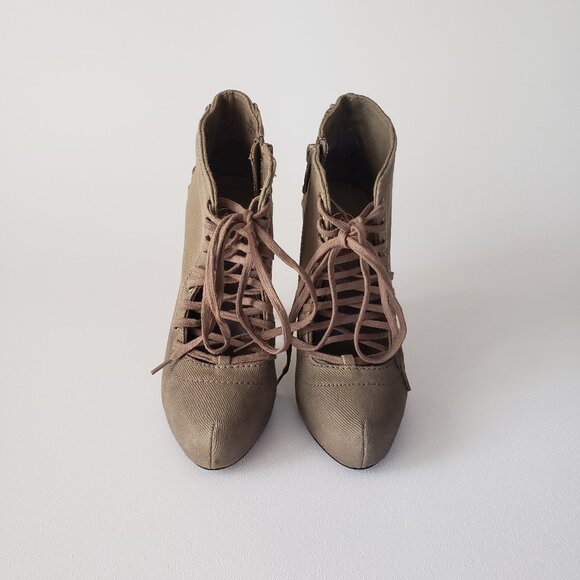 ASH Size 37.5 (US 7) Khaki Side Zipper Lace Up Ankle Boot Heels With Box - Picture 2 of 13